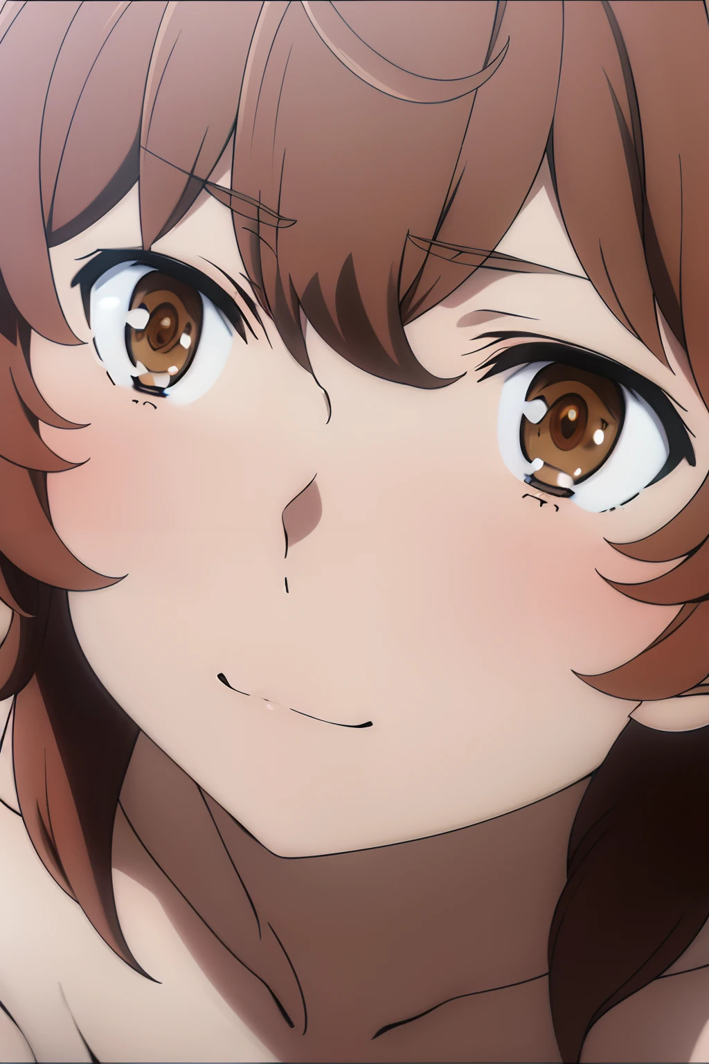 (The beauty of one beautiful girl、Lirilka、18years old、brown-eyed(High resolution eyes、Beautiful eyes、Light in the eyes)、super high precision、hiquality、top-quality、animesque、2D、Brown shorthair、Fine-grained skin、Red cheeks、Red ears、Mischievous、During naughty delusions、Beautiful small breasts)、Close-up representation of a single person、Full body like、