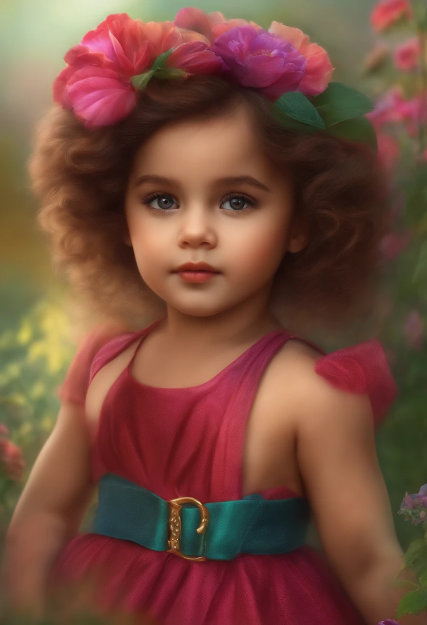 Create a princess, brunette, curly hair, drawing, best quality, surrounded by enchanted animals, high quality, masterpiece