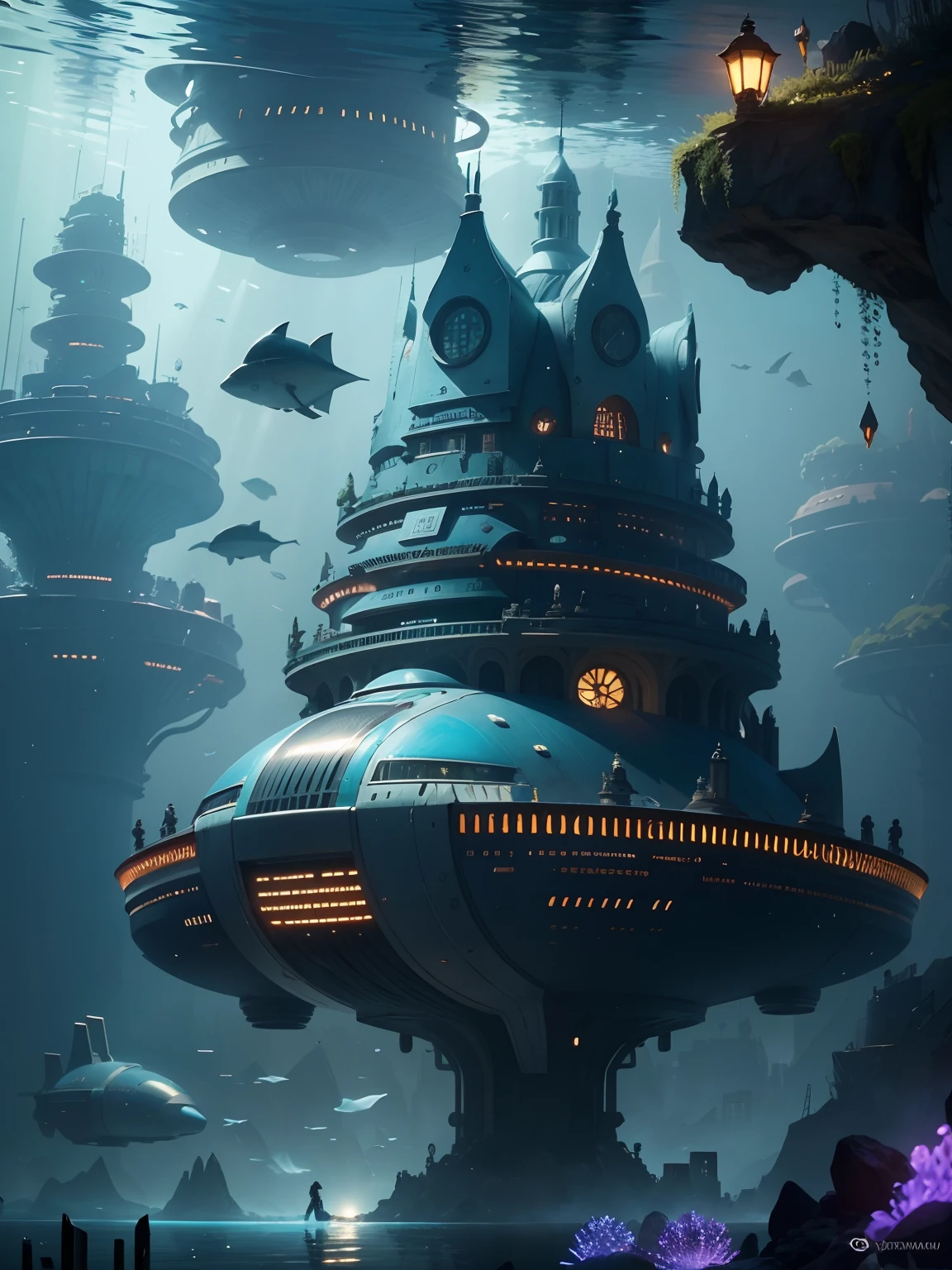 scifi drama style, masterpiece, best quality, 8k, artstation, sharp focus, ultrarealistic, high details, raw photo of  (Underwater Future  city:1.5), Algae, Fishs, ,
Under a glass dome,  Hyper detailed modern style, extreme realistic details, concept art, intricate details, cgsociety, sots art, rendered in unreal engine, unreal engine 5, artstation hd, muted colors, professional ominous concept art, by artgerm and greg rutkowski, an intricate, elegant, highly detailed digital painting,  smooth,  (photorealistic:1.5), in the style of simon stalenhag, wayne barlowe, igor kieryluk, man, RTX, HDR,  TXAA,  cinematic, natural lighting, red, blue,