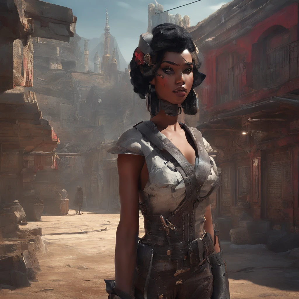 a Darkskin woman with black hair and scarlet red highlights , she is wearing dieselpunk clothes, modelshoot style, (extremely detailed CG 8k wallpaper unit), photo of the most beautiful art in the world, majestic professional (photography by Steve McCurry), 8k uhd, dslr, soft lighting, high quality, film grain, Fujifilm XT3 sharp focus, f 5.6, high detail, sharp focus, dramatic, (wearing diselpunk clothing), (looking at the viewer:1.2), (natural light), (seductive)