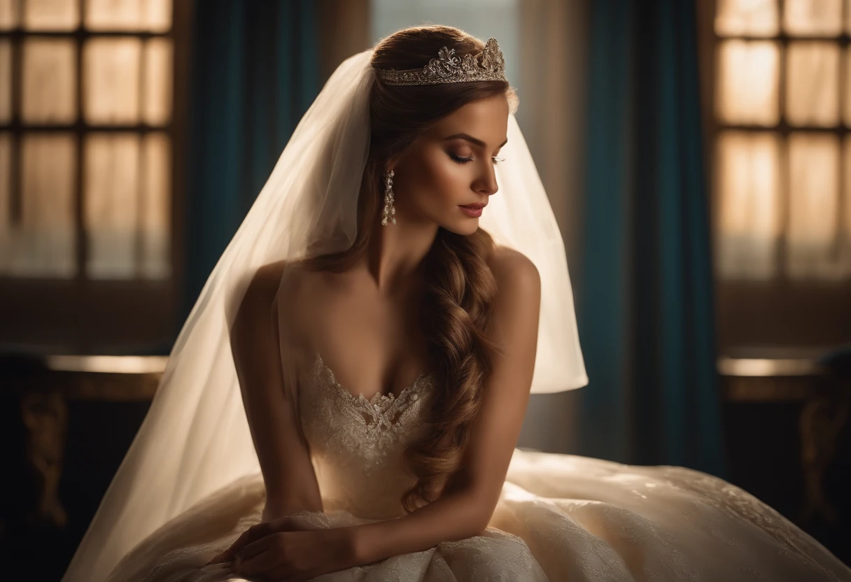 Film depictions", dramatic light, Rich expression, It looks profound and emotional., Artistic composition, The atmosphere is fascinating., strong colors, Outstanding contrast, custom, bridal robe, Unique and interesting