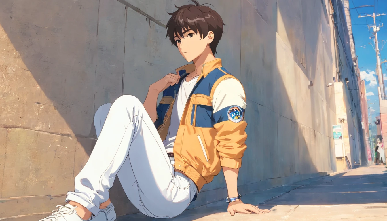 Alafed male model in white jeans and denim jacket leaning against wall, Korean Male, Jinyoung Shin, korean muscle boy 2 1 years old, model with attractive body, Cai Xukun's, taejune kim, male model, siwoo kim, inspired by Joong Keun Lee, Hyuntae, inspired by jeonseok lee, sun-hyuk kim, with abs