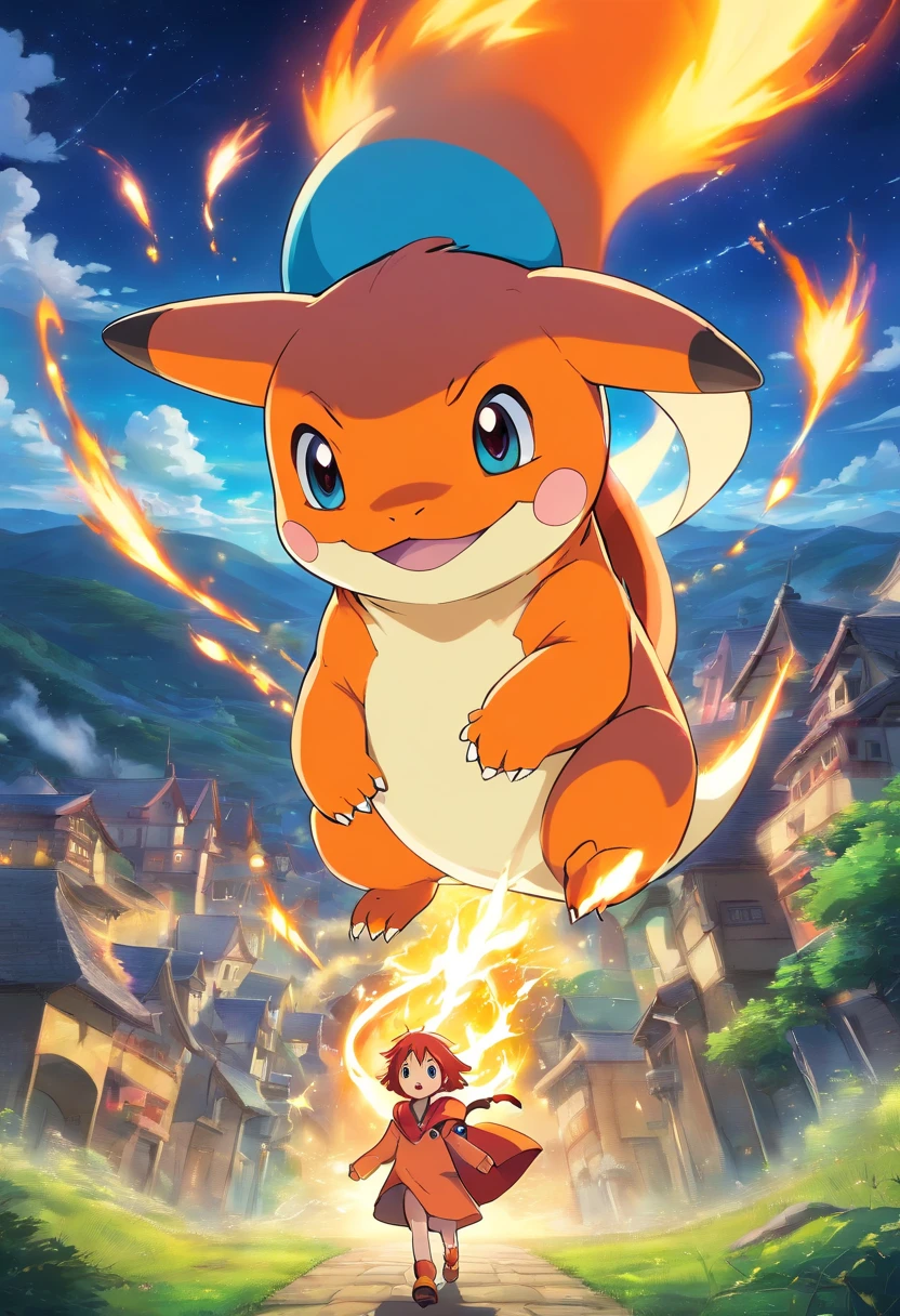 Charmander bonito,Lively and agile,Pelos macios vermelhos,blush vermelho,olhos grandes cintilantes,Orelhas pontudas fofas,Lightning background,surreal、Sobrenatural、Super sky scene illustration,Rendered beautifully down to the smallest detail, Veja as bolhas soprando suavemente no ar,Dream Creation, magical effect. The overall atmosphere is mild, Full of hope and tranquility, Pokémon,anime epic artwork,Anime Art Wallpaper 4K, Anime Art Wallpaper 4K, Papel de parede anime 4k, Anime Wallpaper 4k, 4k anime wallpapers, arte oficial altamente detalhada,olhos claros brilhantes,melhor qualidade, master part, Super Detalhe,aprimoramento de detalhes