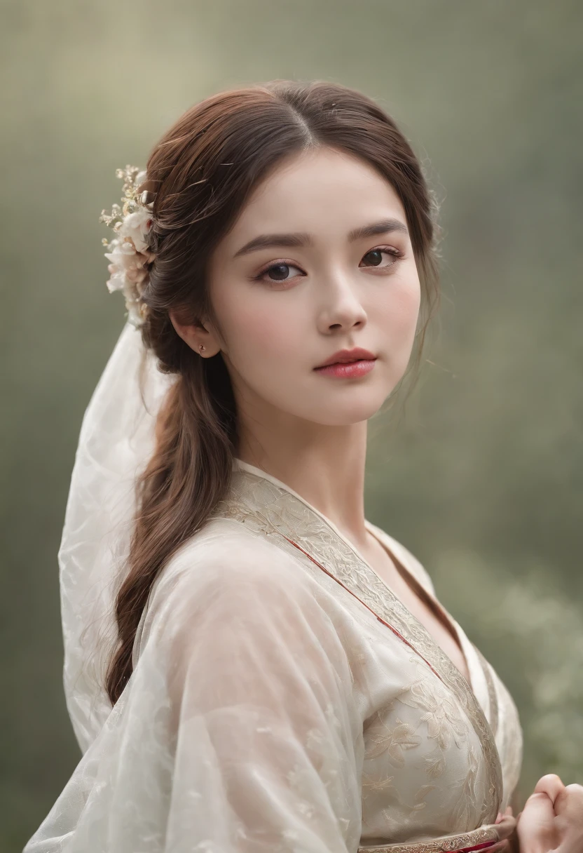 Full body portrait，In this masterpiece, A resplendent girl with cascading locks has an ethereal and beautiful face and a figure decorated with graceful curves, Put on a delicate Hanfu ensemble，（....................................）. Capture intricate details, Showcase the highest quality and rendering, Similar to the work of real masters. Each stroke conveys a sense of realism and depth, making the artwork come alive. High-resolution compositions allow to appreciate every subtle element, From the intricate patterns of her outfits to the delicate strands of her hair.