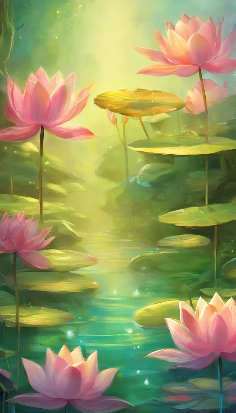 lotus flower, Green stem, Silt comes out of the water, gold light, The light of the Buddha shines, UHD, retina, masterpiece, ccurate, super detail, high details, high quality, highres, 16k