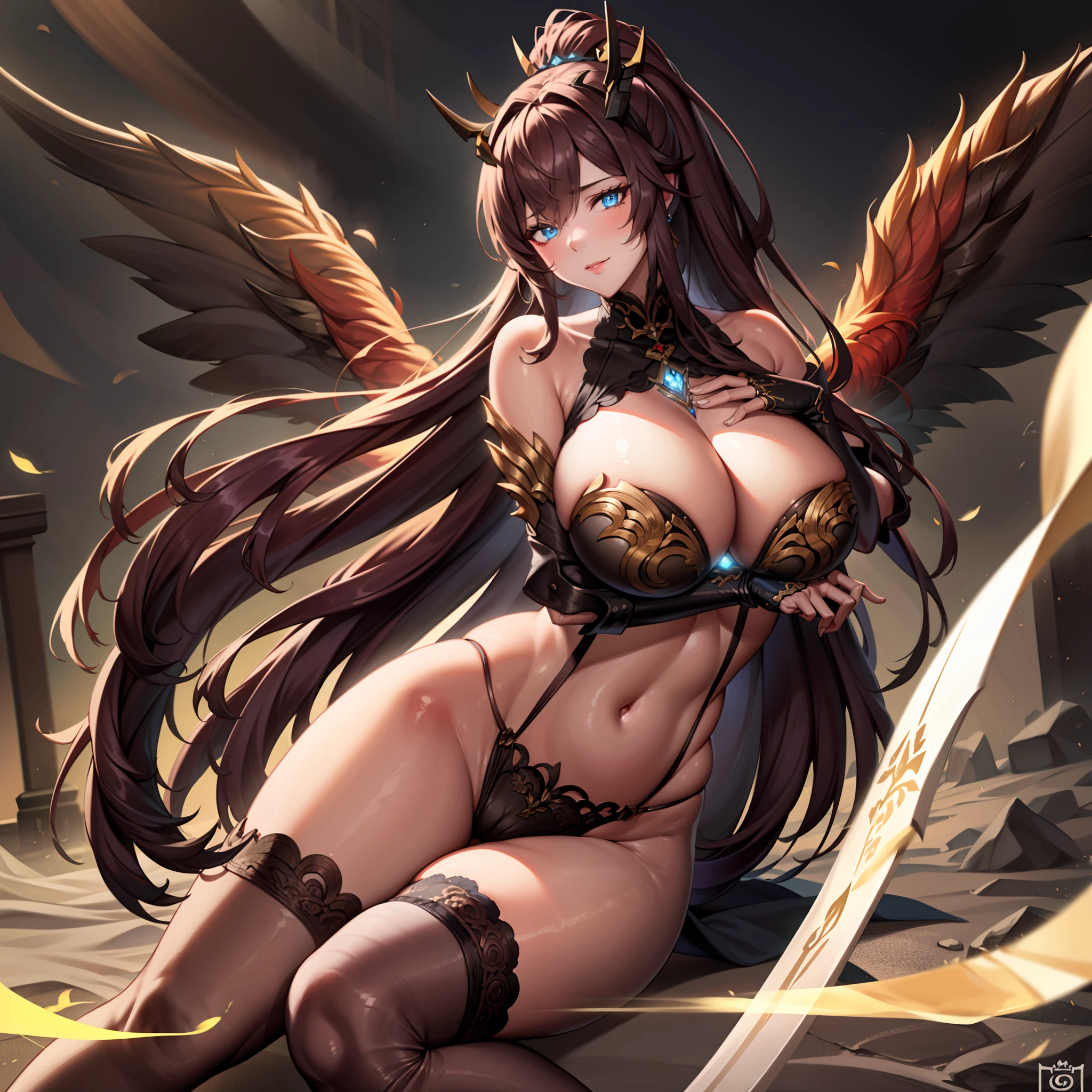 battlemech,(Blonde girl),((disheveled long hair)), (Huge ponytail),(Stockings) Glowing blue eyes,Blue Light Energy Longsword,Galactic,Mechanical and exquisite,((Blonde Beauty))pubic detail,mech wings,elegent,Blue Mecha,Glowing blue-blue eyes,(Stocking Heels),land,Mechanical and exquisite,pubic detail,mech wings,elegent,The tree々,There are hands and feet,angled,angled,immensity,Wind,hazy,Mecha's eyes glow blue,Blue Mecha,Glowing blue-blue eyes,Holding the sword of delicate light energy,Skysky,Mechanical and exquisite,pubic detail,Huge mech wings,elegent,The tree々,There are hands and feet,angled,angled,immensity,baiyun,hazy,Mecha's eyes glow blue,pubic detail,Winds of the future,sacredness,Cavalier,battlemech,Glowing blue eyes,Blue Delicate Sniper Rifle,Skysky,Mechanical and exquisite,pubic detail,Huge mech wings,elegent,The tree々,There are hands and feet,angled,angled,immensity,baiyun,hazy,Mecha's eyes glow blue,pubic detail,Winds of the future,sacredness,Cavalier,the face is clear,Face wearing mask armor,masterpaintings,best qualtiy,offcial art,the Extremely Detailed CG Unity 8K Wallpapers,brightened light,(light particules,(Illustration)(Farbe)goodlooking,impeccable,((Graphic Painting)),(Heavier stroke)),(bold lines),Highest image quality,masterpaintings,Filigree,long eyeslashes,(((silhuette))),Very detailed background,tulips,Banana leaves,lilie,dew,Date palm flowers,Ryu,Light white off-the-shoulder dress,Mottled sunlight,(Close-up of people),(Beautiful little in good shape)((Super best quality)), ((A very masterpiece)), ((super detailing:1.4)), ((hyper realistic lifelike 3d)), Dragon Warrior Girl, Mechanical body, Dynamic action poses in battle scenes, Mechanical weapons of very complex and heavy fighters, Off-the-shoulder fashion that blends dense and complex steampunk with dense gothic ta, Complex steampunk headgear, very thin long legs, Mechanical boots above the knee, ((Fluttering Lace Flared Skirt)) (beautiful small breasts directed upwards),Somewhat long, Vertic