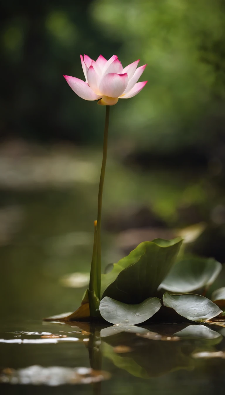 lotus flower, Green stem, Silt comes out of the water, gold light, The light of the Buddha shines, UHD, retina, masterpiece, ccurate, super detail, high details, high quality, highres, 16k