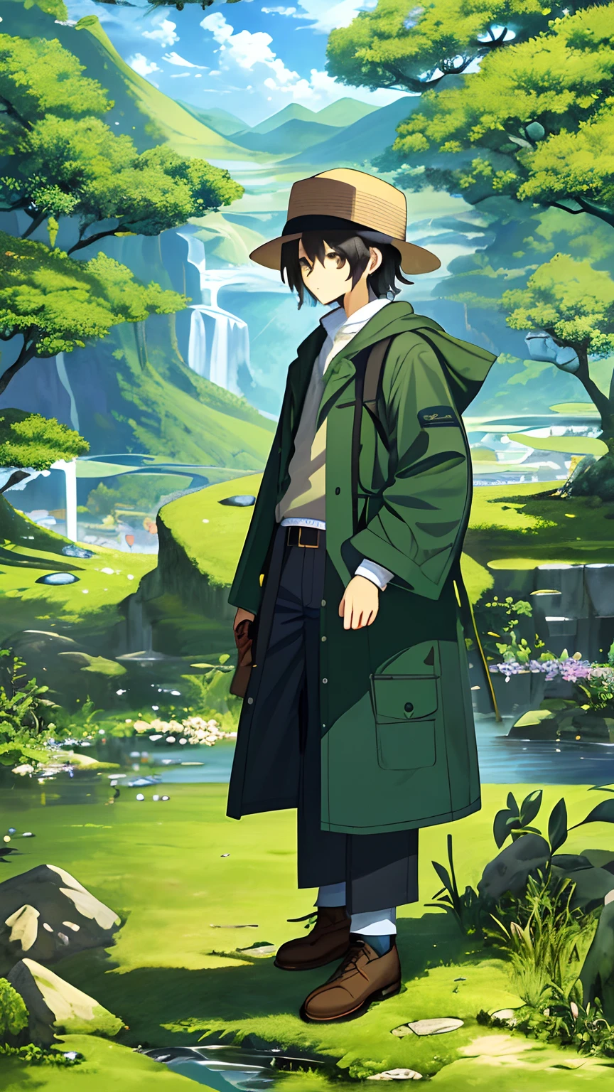 (((Masterpiece))),(((best qualtiy))),((Ultra-detailed)),(illustration),((anextremelydelicateandbeautiful))In one picture,We see scenes of traveling alone。This person wears casual attire,Wear a hat and sunglasses,It reveals a relaxed and pleasant mood。He stood in a wide clearing,Surrounded by magnificent natural scenery。and the sun was shining brightly,dense with greenery,In the distance are rolling mountains and verdant forests。
The man faces the landscape,Tilt your head slightly,Eyes focused and looking into the distance。He slowly took off his mask,And hold the mask in your hand。This action shows his excitement and enjoyment of the environment。
The picture emphasizes the interaction between the characters and nature through a sense of perspective。The observer can feel the tranquility、Harmony and nice atmosphere。The whole painting is set against natural elements,It shows the release of stress by tourists、Rejuvenating desire。