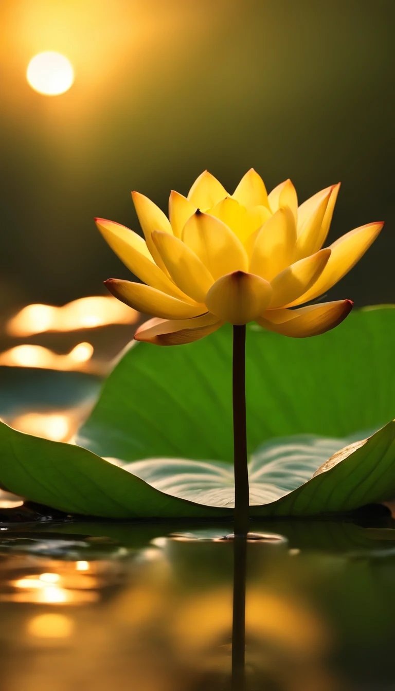 (solo:1.5), lotus flower, Green stem, Silt comes out of the water, gold light, (The light of the Buddha shines:1.4), UHD, retina, masterpiece, ccurate, super detail, high details, high quality, highres, 16k