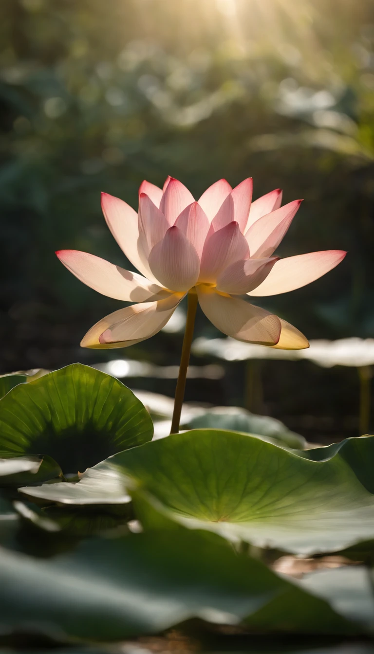 （close-up:1.5）, (solo:1.5), lotus flower, Green stem, Silt comes out of the water, gold light, aura background, god rays, ray tracing, negative space, UHD, retina, masterpiece, ccurate, super detail, high details, high quality, highres, 16k