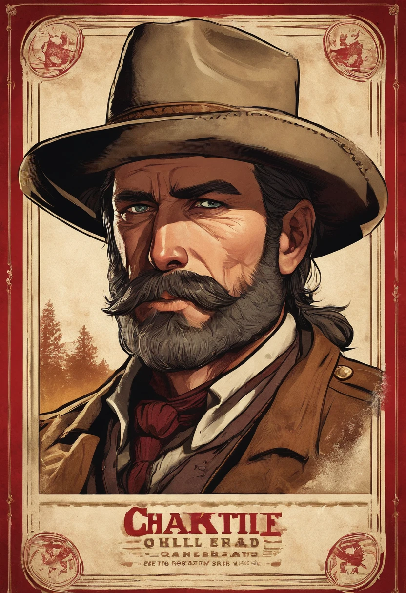 Cigarette card of sheriff Curtis Malloy from Red Dead Redemption 2, detailed portrait, vintage illustration, high-res, realistic colors, intricate drawing, aged paper texture, vibrant colors, dramatic lighting