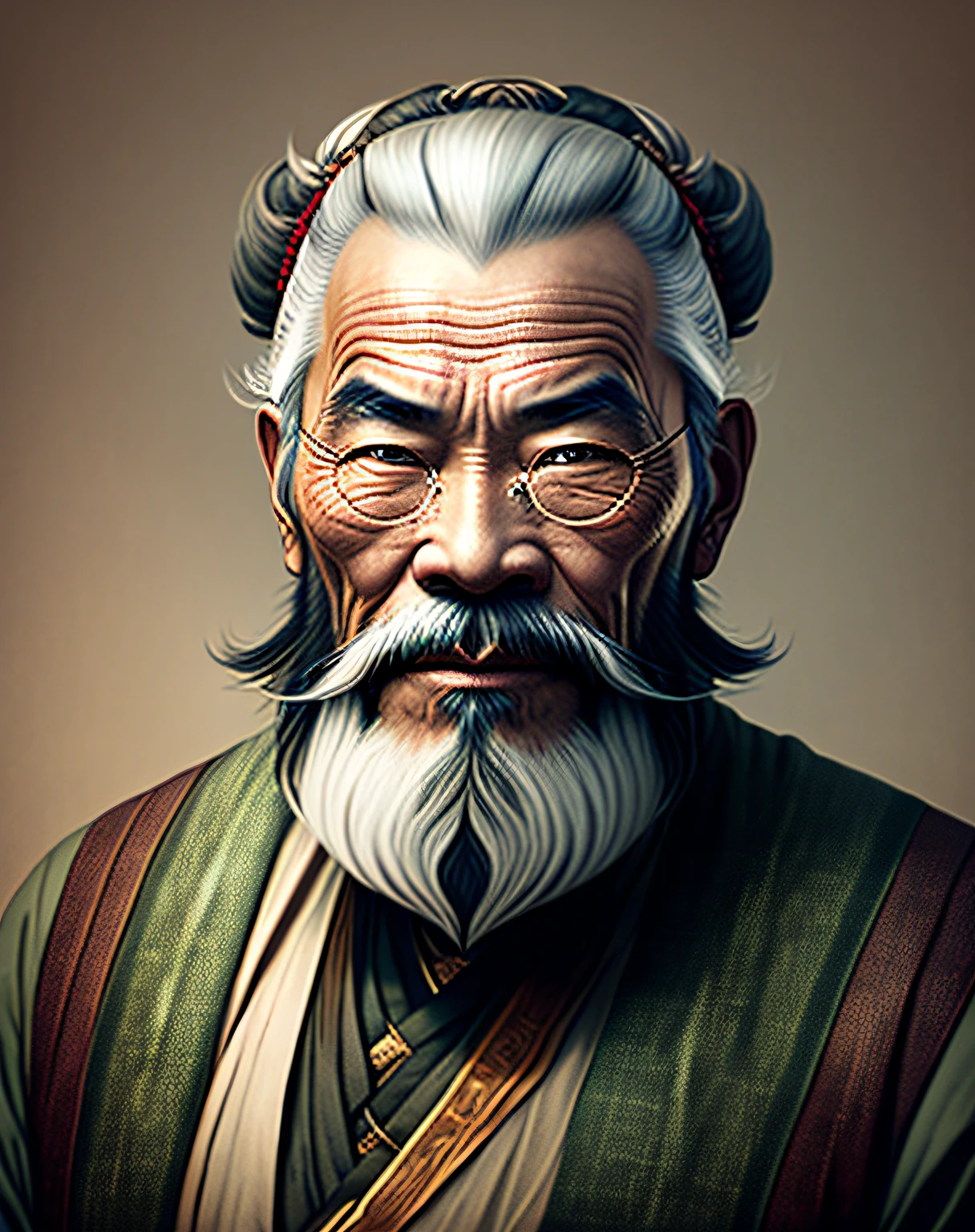 Create an image of an old Chinese sage with a beard and gray hair