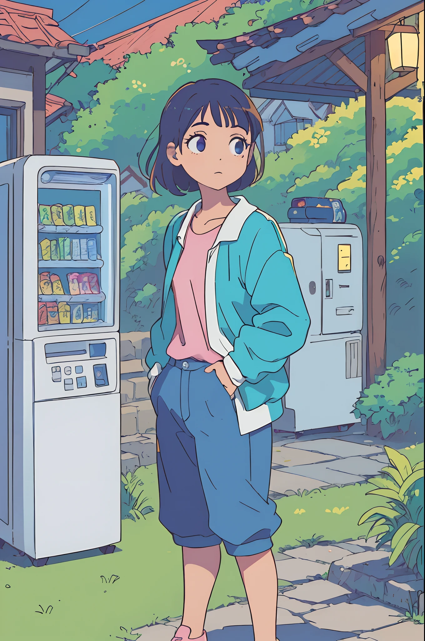 ****** na casa dos 20 anos, vending machine, Campo de arroz, ((((Noite))), 80s, (melhor qualidade: 0.8), (melhor qualidade: 0.8), Perfect anime illustration, Rosto escuro e pouco claro, olhos brilhantes