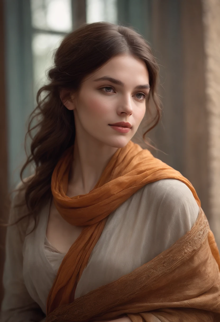 a painting of a woman with a scarf on her neck, craig mullins alphonse mucha, artgerm craig mullins, beautiful character painting, rhads and lois van baarle, artgerm and atey ghailan, charlie bowater rich deep colors, ross tran 8 k, ( ( mads berg ) ), artgerm and craig mullins