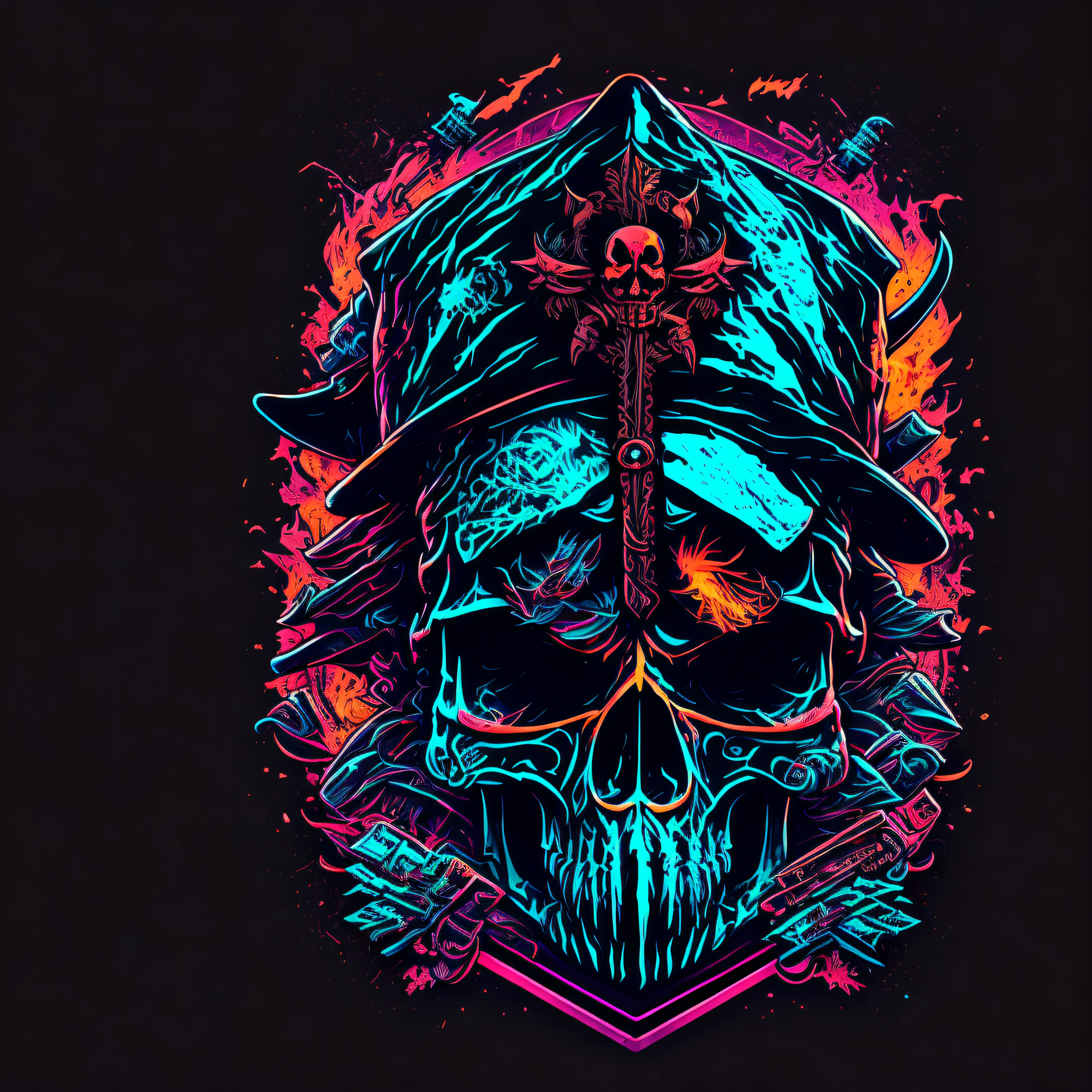 pirate skull with cyberpunk style, tshirt design, vector-art