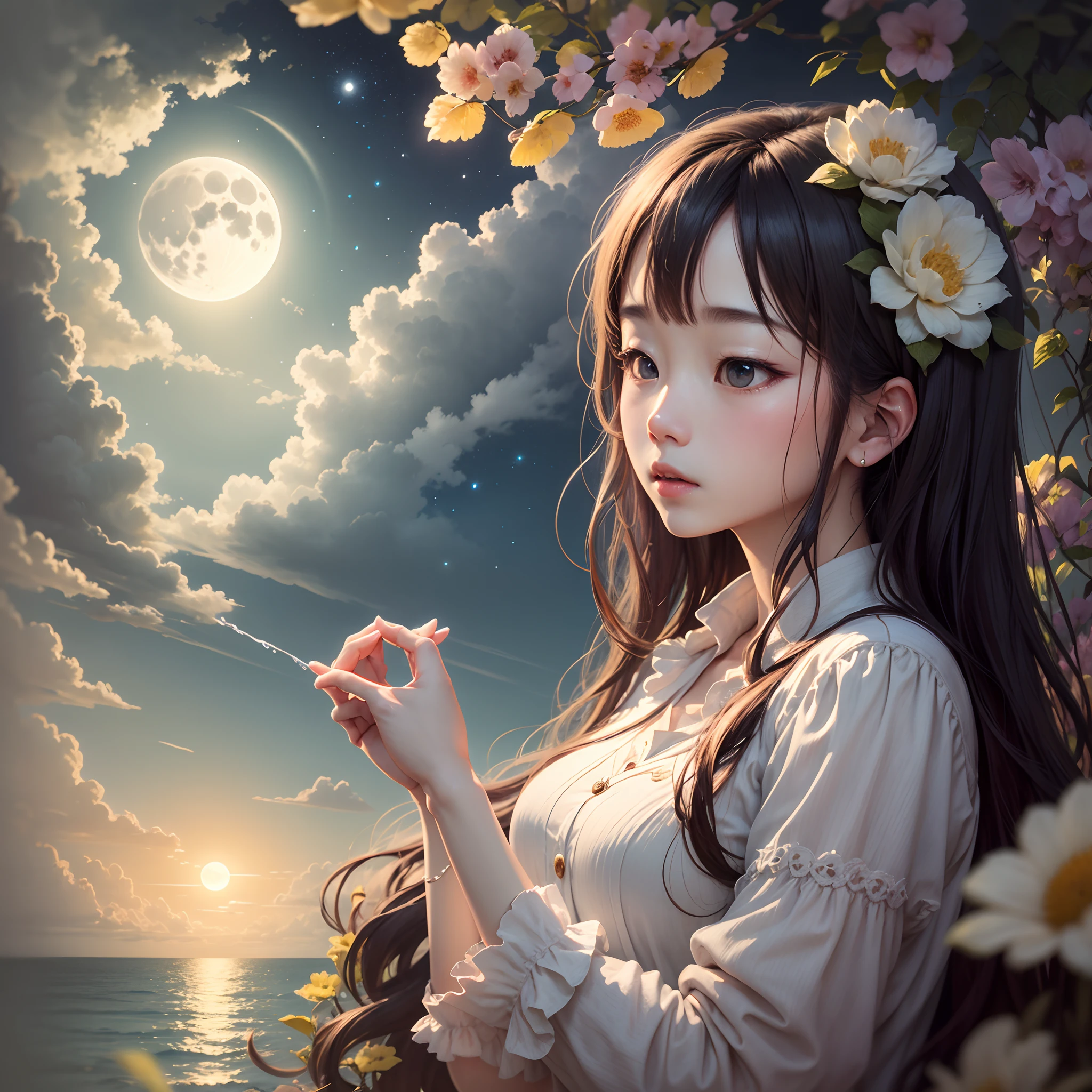 Thoughts under the moon caress the heartstrings， Thinking of family and friendship。 The moon is like water washing dust， Relax and stretch your mind --auto --s2