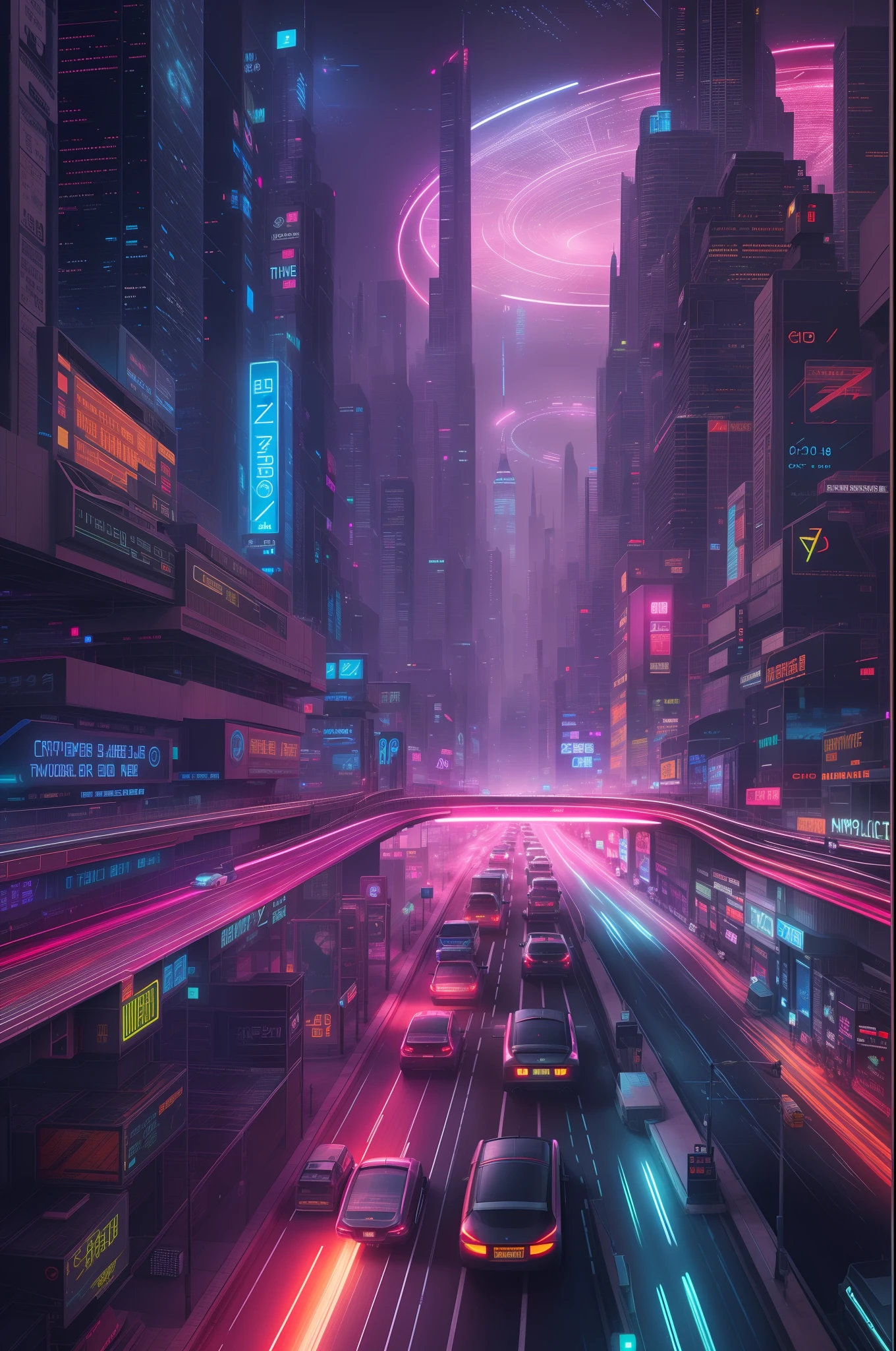 the night,Heavy traffic,The city of the future,Science fiction city,megacity,A flying car,Holographic billboard,cyber punk perssonage,neonlight,futuristic city street, busy cyberpunk metropolis, Live the life of Riley,particle fx,24th century,Super clear,Masterpiece, photograph realistic, Cinematic, intricately details