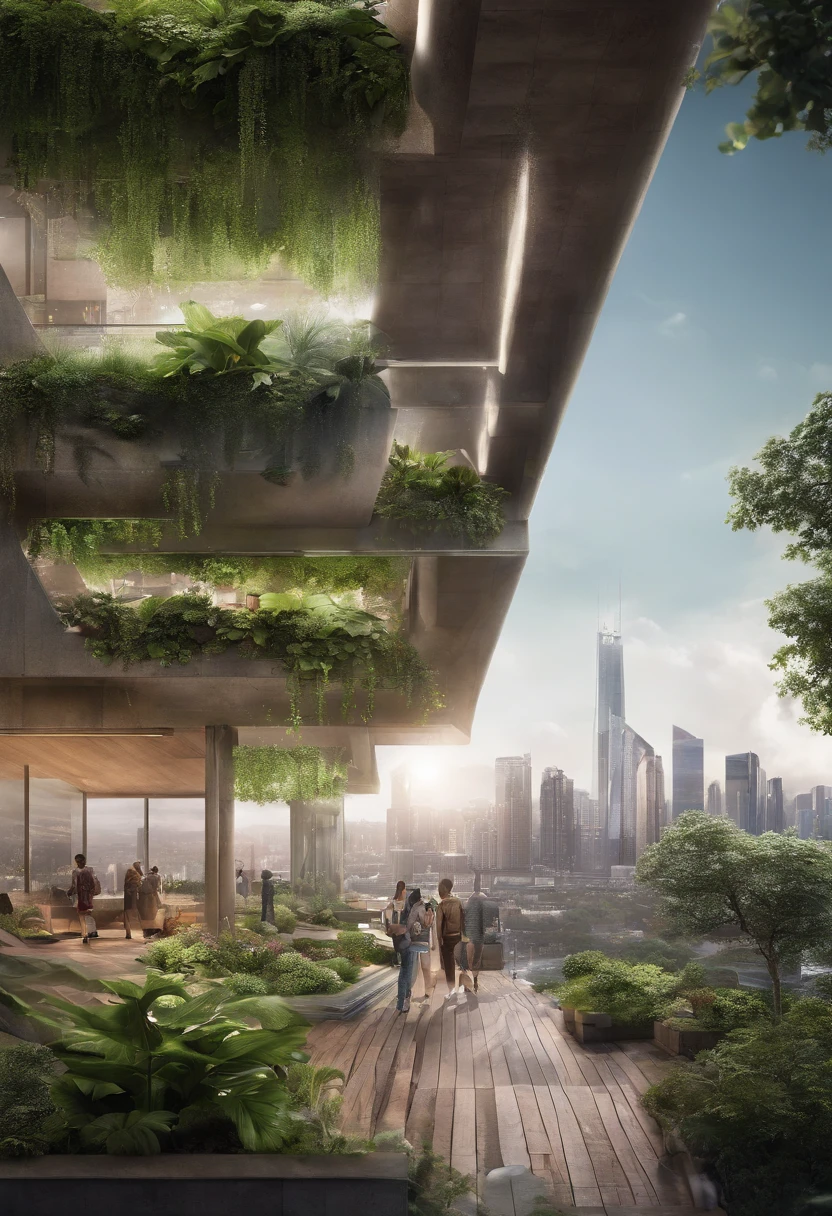 nighttime scene:2,Architectural photography depicting utopian cityscapes, Nature blends seamlessly with the urban fabric. The figure shows skyscrapers decorated with cascading vertical gardens, An oasis of relaxation in the midst of the hustle and bustle. Rooftop park, Abundant green space, The winding waterways provide respite,Promote community interaction. The city is bathed in softness, creating a tranquil atmosphere. The background shows mountains in the distance, Elevate the natural beauty of the city. This photograph captures the harmonious coexistence of man-made buildings with the organic world, Provide a glimpse into the environmentally conscious future. photography of:English Byak, Innovative Danish architect,Known for its sustainable and human-centered design
