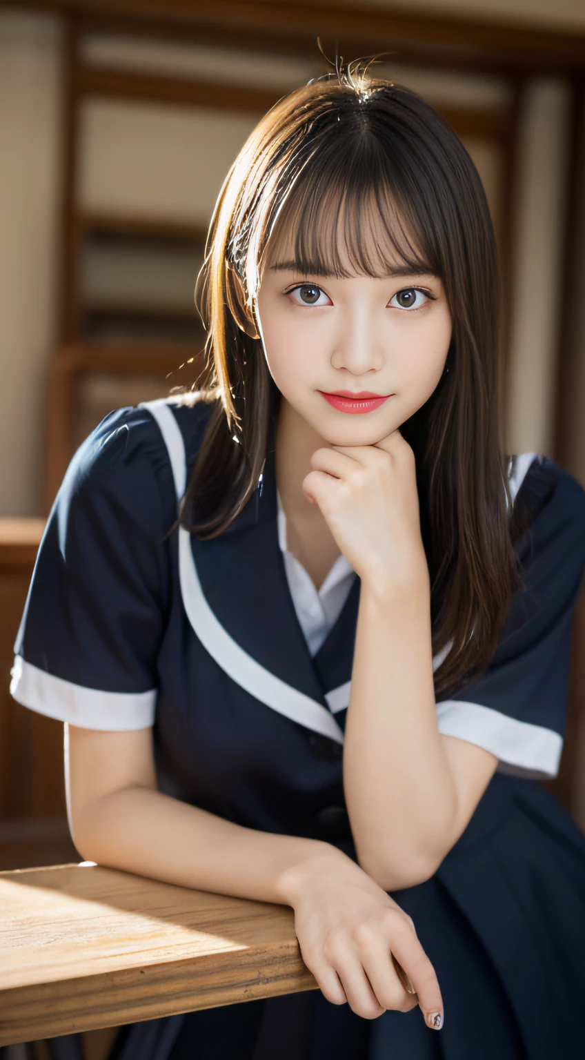 Hands are not reflected、sailor suit、uniform、Natural breast bulge
