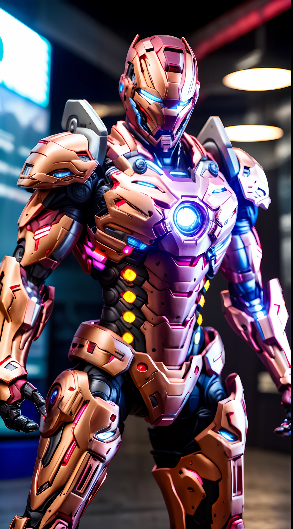 IRONMAN, HETEROCHROMIA EYE, MECHA HEAVY ARMOR, TRANSPARANT, MUSCLE BODY.