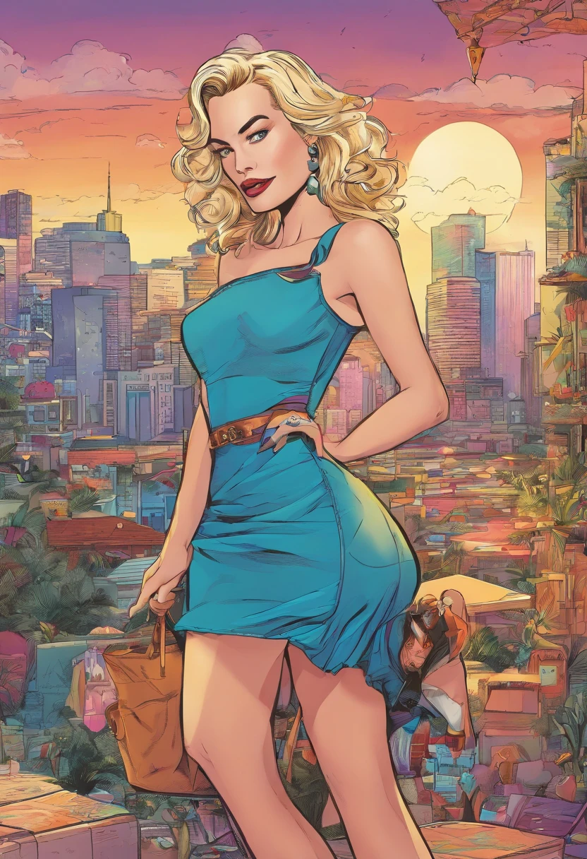 Women with long blonde hair wearing a short tight red dress and walking seductively