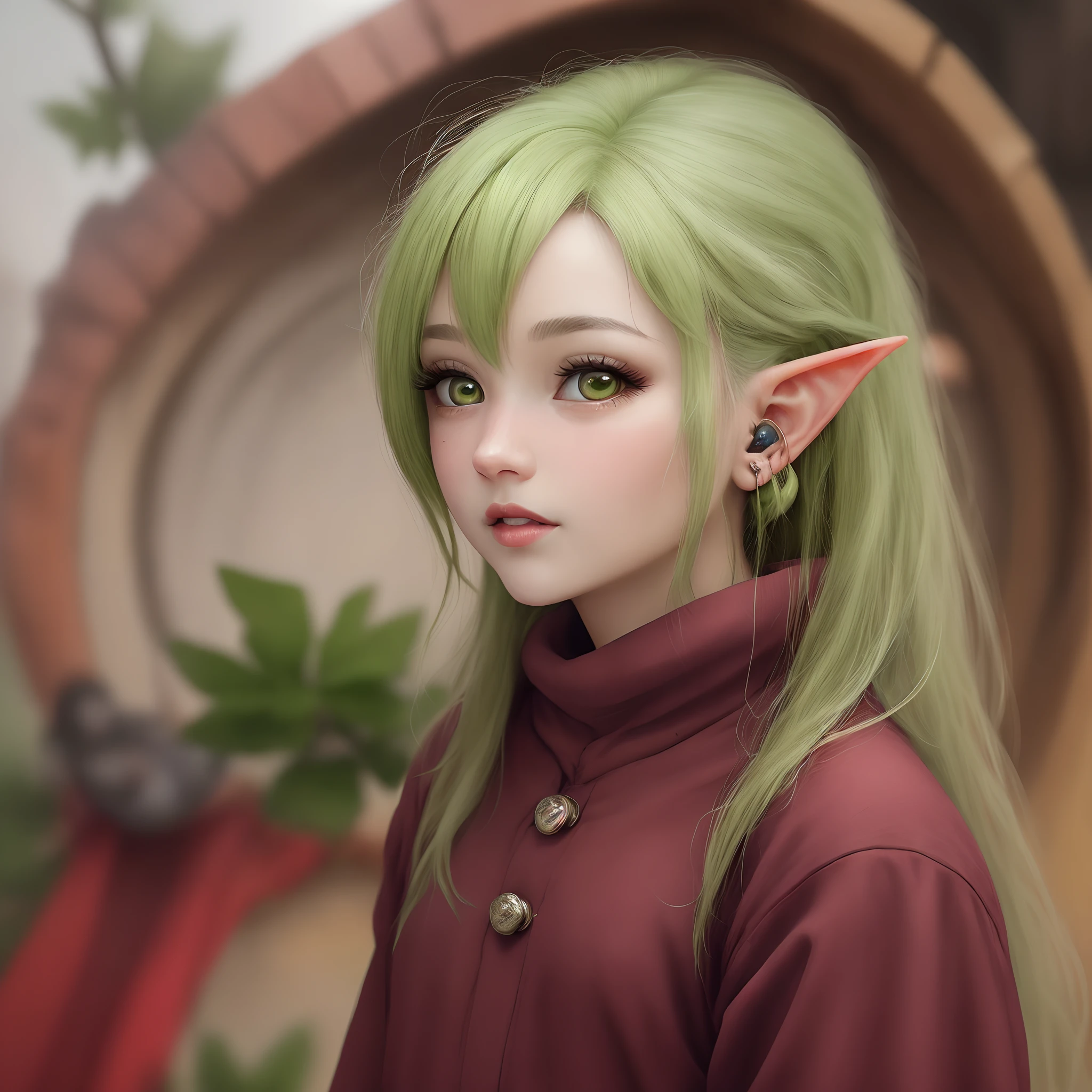 Chica peliroja, ojos verdes,  orejas de elfo