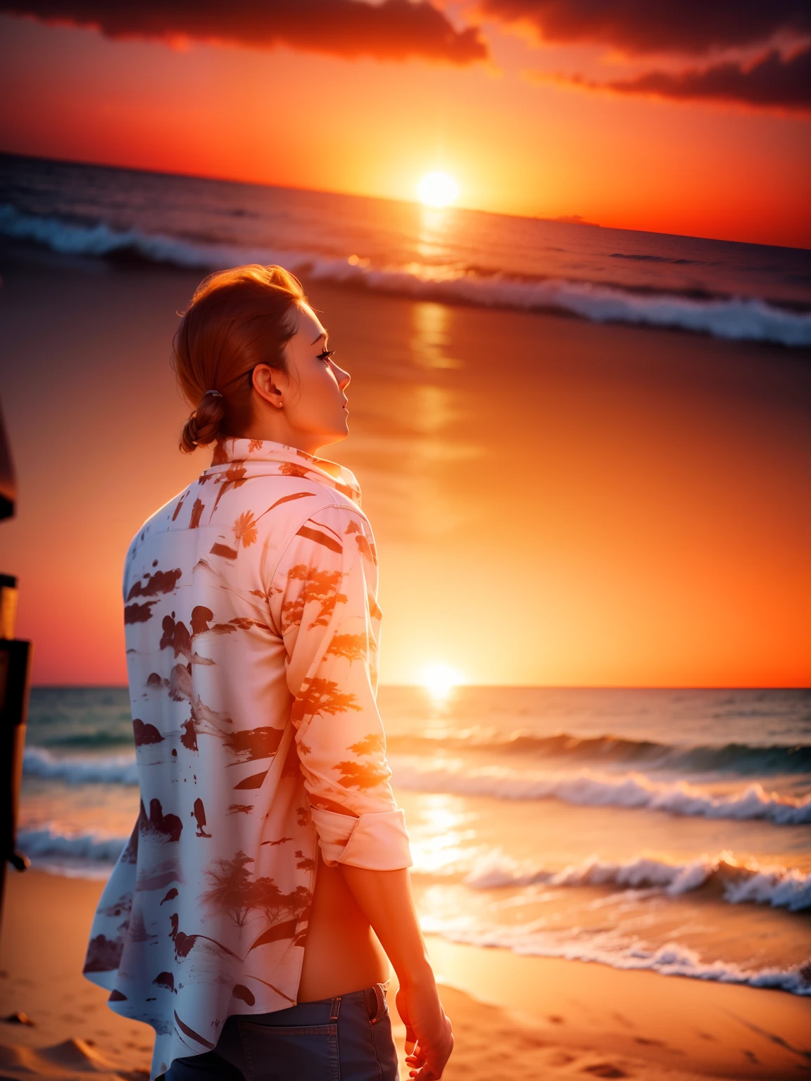 3D image. Background change. Beach in sun set .Ultra realistic.