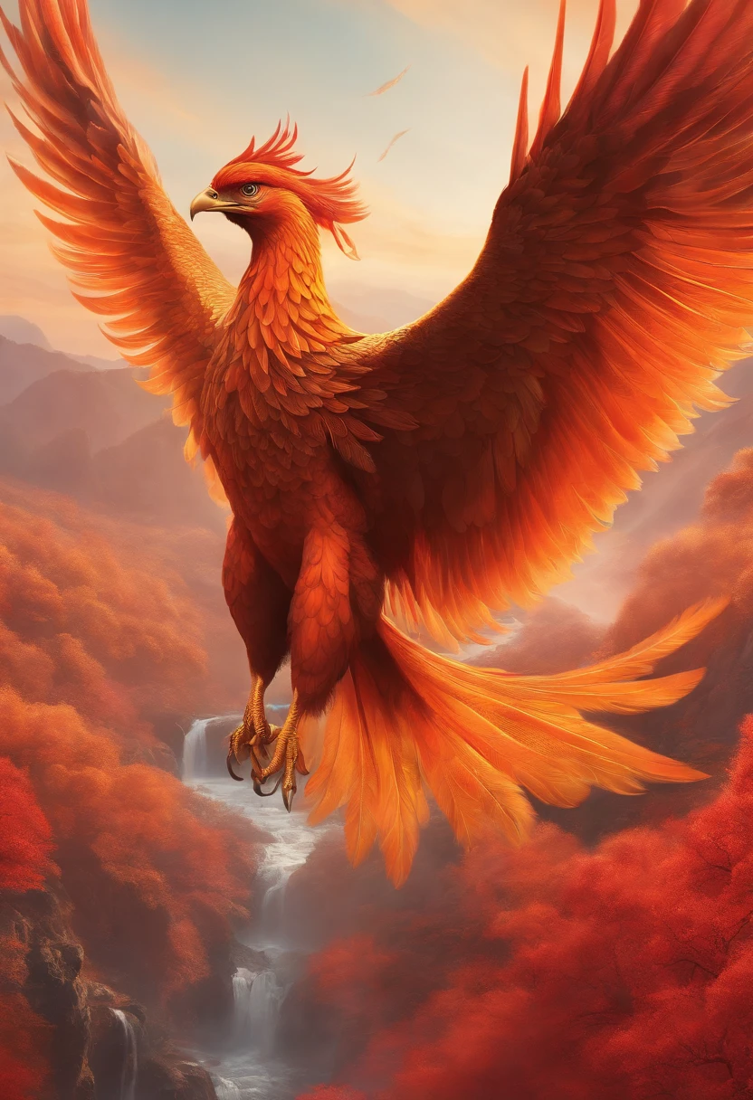 A phoenix flies,Hand drawn illustration,plethora of colors,Ultra-clear details,Guochao style,Chinese,超高分辨率,8K