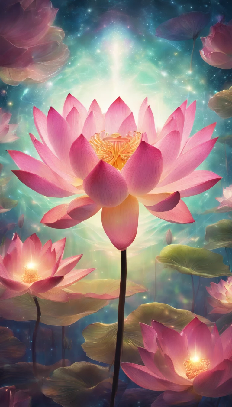lotus flower, artistic conception, Light shines straight down from above