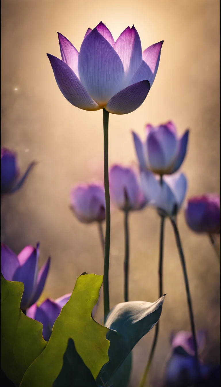 lotus flower, artistic conception, Light shines straight down from above