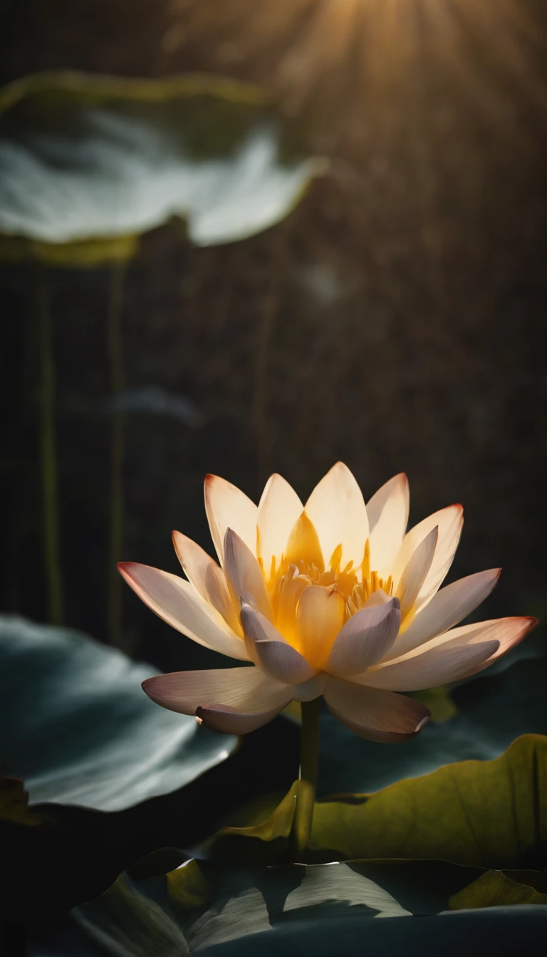 lotus flower, artistic conception, Light shines straight down from above