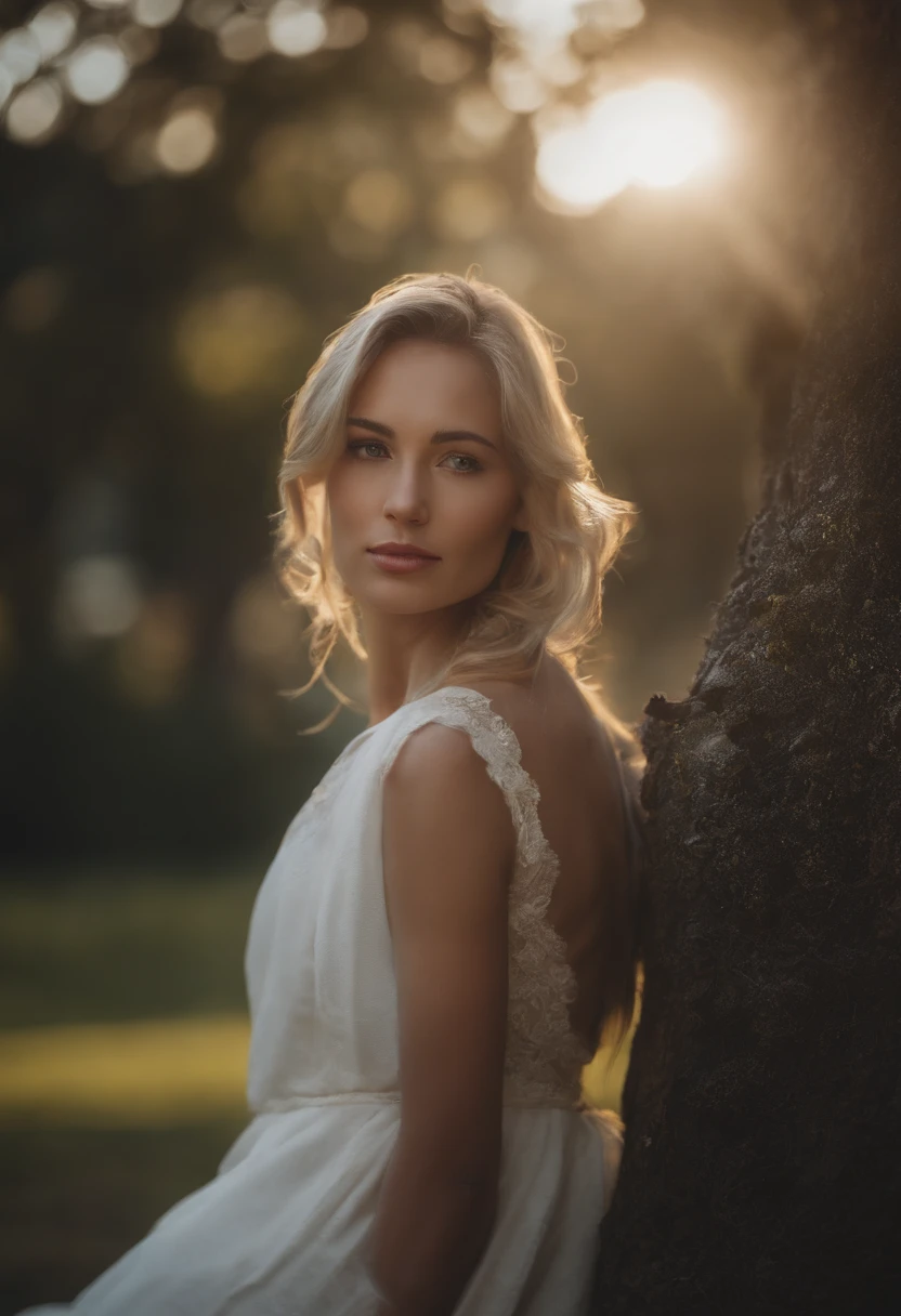 create a picture of beautiful blonde girl, wearing a suit, in a park, realistic,4k, messy_long_hair, best quality, extremely detailed CG Unity 8k wallpaper, ink, amazing, cinematic lighting, lens_ flare,dunhuang_style,