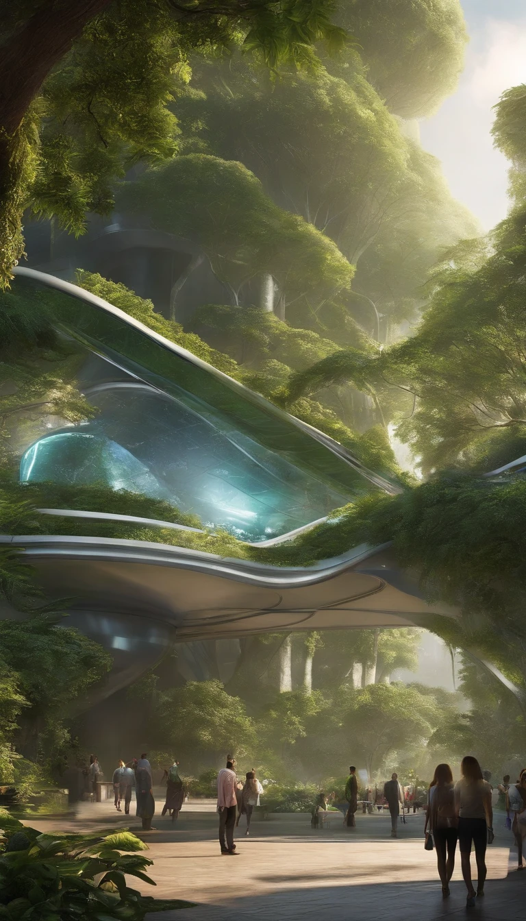 Futuristic city streets, There are smart forest cities, This is a botanical garden in a modern city. It is built on the Mayan heritage and its connection to nature and the sacred world. Nature and the urban environment are seamlessly intertwined, Create a harmonious organic entity. The scene quality is the highest, The resolution is 4K or 8K, Provides ultra-detailed and realistic visuals. The lighting has been carefully designed,to enhance the overall atmosphere, Emphasize key elements with studio lighting technology. The artwork style should capture the essence of the scene, Incorporate portrait elements, Landscapes, and science fiction,Create unique and captivating visual experiences. The color palette is vibrant and vivid, Combined with rich tonal combinations,Convey a futuristic and organic atmosphere. The main focus is on girls walking down the street, Should have beautiful and delicate eyes, Lips, and face, As well as long eyelashes. Her appearance is stylish and modern, Stand out in a futuristic cityscape. The streets are lined with lush greenery, Trees and plants blend seamlessly into the urban environment. Smart Forest City exudes a sense of harmony and tranquility, The sounds of nature blend in with the bustling city life. The urban architecture showcases the fusion of modern technology and organic elements, Blends seamlessly with the surrounding vegetation. The scene is full of small details, Such as holographic billboards, Flying vehicles, And futuristic technology, Increase the depth and complexity of your artwork. The overall composition should convey a sense of awe and wonder, Capture the beauty and grandeur of Smart Forest City.
