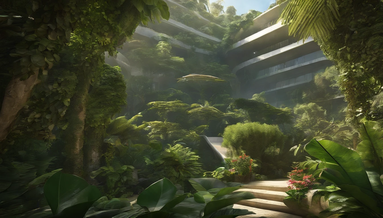 Best quality,4K,8K,A high resolution,Masterpiece:1.2,Ultra-detailed, Realistic,Photorealistic,photo-realistic:1.37 Rainforest,City,planties,Mayan Heritage Urban oasis,Lush greenery,Vibrant leaves Smart technology,One with nature, sustainable architecture,Harmony with the environment sculpture,Jungle-themed artwork, A fusion of modern and ancient civilizations:1.1 Palm tree,ferns,vines,Exotic flowers,Blooming beauty Canopy walkway,Magical bridges,Reconnect with nature:1.1 Sky Garden,Vertical green wall,Vertical forest architecture Tranquil pond,Waterfalls,murmuring streams,Refreshing sound Epiphytes,Air Factory,Parasitic plants,Living in the trees:1.2 Sunlight shines through the leaves,Mottled hues Birdsong,Butterflies,Dancing fireflies,A gentle breeze at the Botanical Research Center,Sustainable Plant Species Laboratory Urban Agriculture,Community garden,Seeds preserved in Mayan temples,废墟,Archaeological sites integrated with nature Interactive exhibition,Educational programs, Learn about biodiversity,Aegis:1.1 A peaceful retreat,Escape the hustle and bustle of the city with bright colors,Evergreen forest carpet,Floral tapestry Soft mist,Rain shower,Cultivate plants in a mysterious atmosphere,Enchanting aura,Magical atmosphere Dynamic lighting,Soft glow,Illuminate greenery A fusion of nature and technology,Smart irrigation, Energy-efficient lighting,Environmental practices:1.1