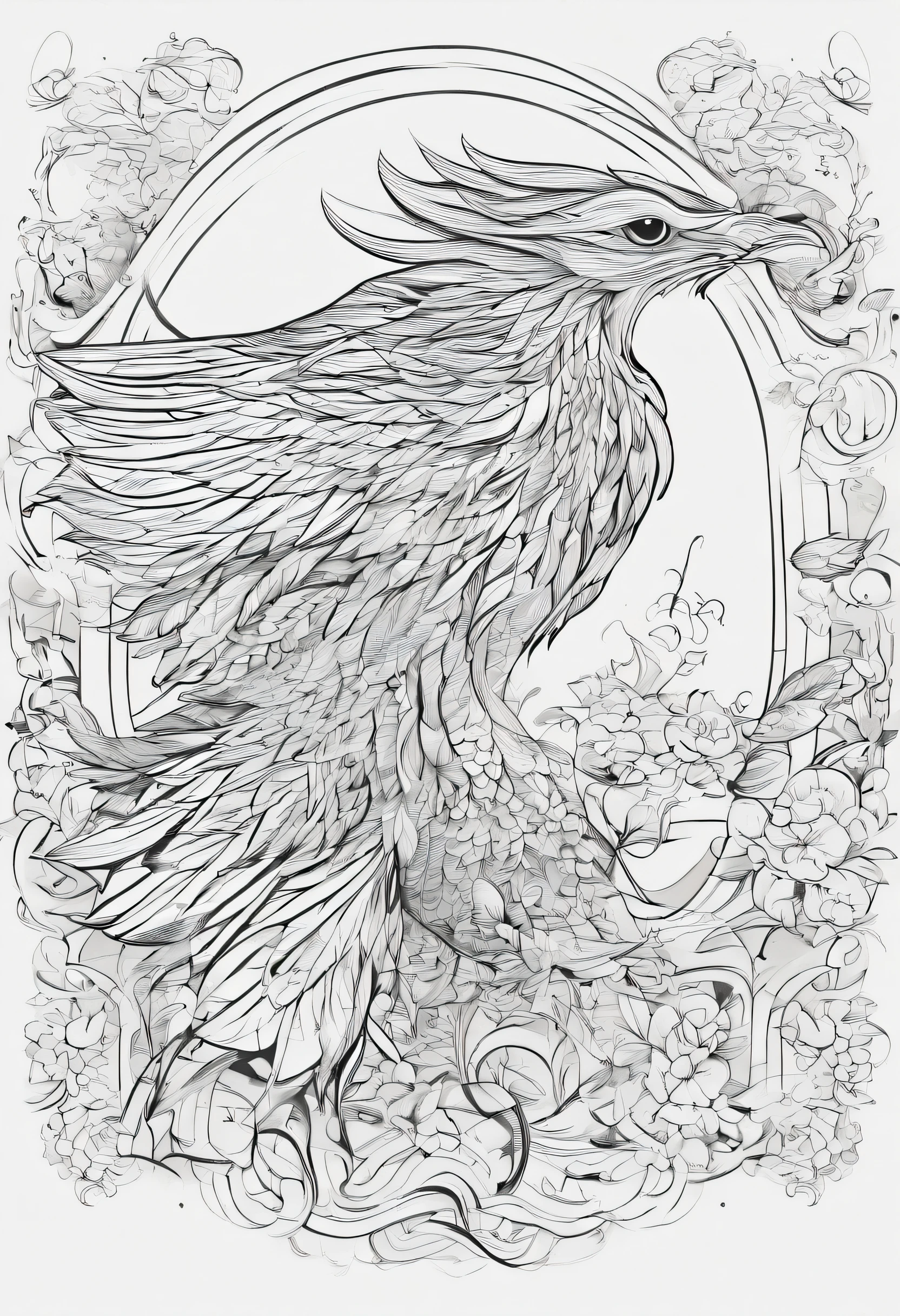 A phoenix，Hand-drawn line drawings，Line，plethora of colors，Ultra-clear details，New Chinese，超高分辨率，8K