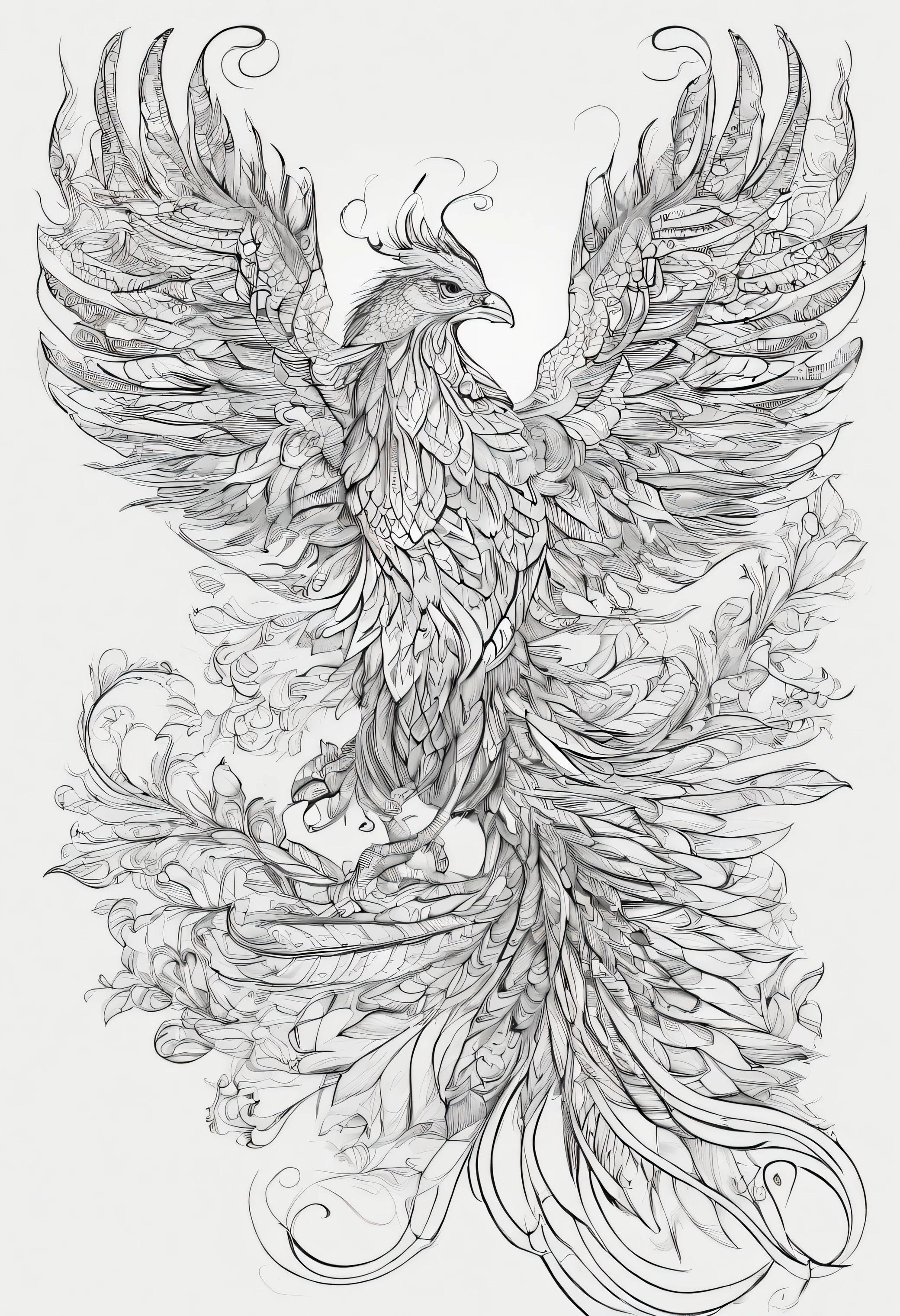 A phoenix,Hand-drawn line drawings,Line,plethora of colors,Ultra-clear details,New Chinese,超高分辨率,8K
