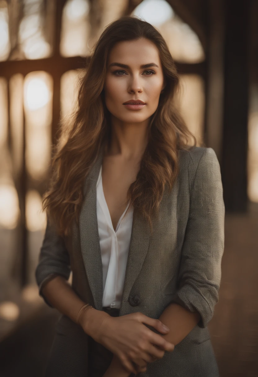 create a picture of beautiful blonde girl, wearing a suit, in a park, hyperrealistic,4k, messy_long_hair, best quality, extremely detailed CG Unity 8k wallpaper, ink, amazing, cinematic lighting, lens_ flare,dunhuang_style,