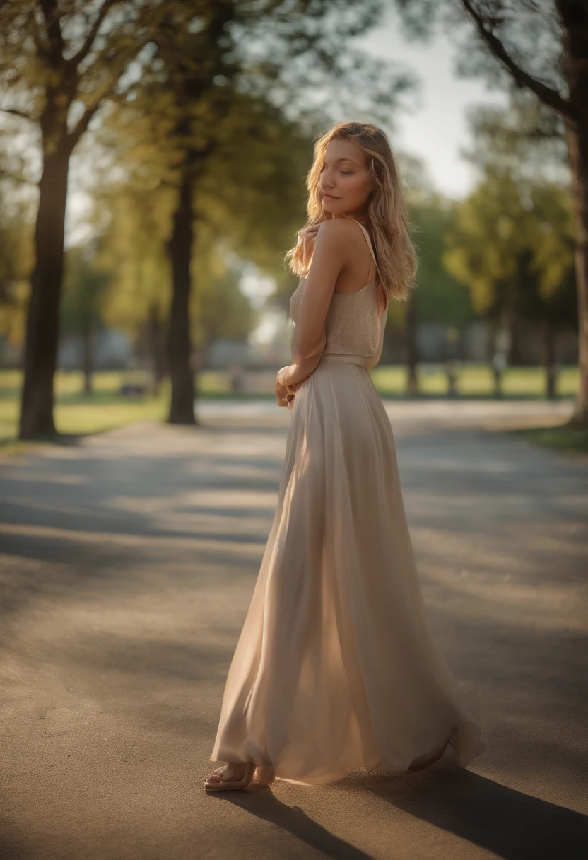 create a picture of beautiful blonde girl, wearing a suit, in a park, hyperrealistic,4k, messy_long_hair, best quality, extremely detailed CG Unity 8k wallpaper, ink, amazing, cinematic lighting, lens_ flare,dunhuang_style,