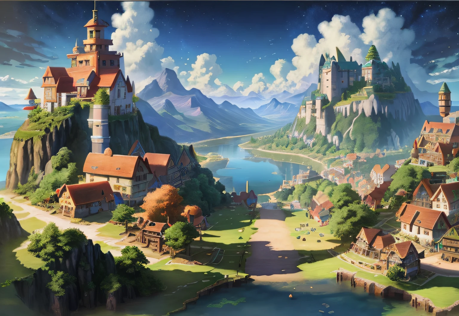 Best quality, Mana Town Legend, Mana Dawn console, Portrait of a place, Nostalgic place, Town of Lumina, detailed scenic view, In the legend of Mana Town, optic, Local towns, scenery, Professional photo, Detailed view of the route town, Detailed background