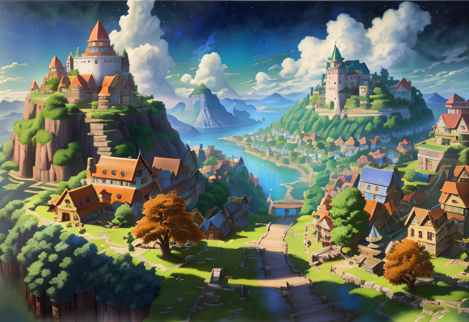 Best quality, Mana Town Legend, Mana Dawn console, Portrait of a place, Nostalgic place, Town of Lumina, detailed scenic view, In the legend of Mana Town, optic, Local towns, scenery, Professional photo, Detailed view of the route town, Detailed background