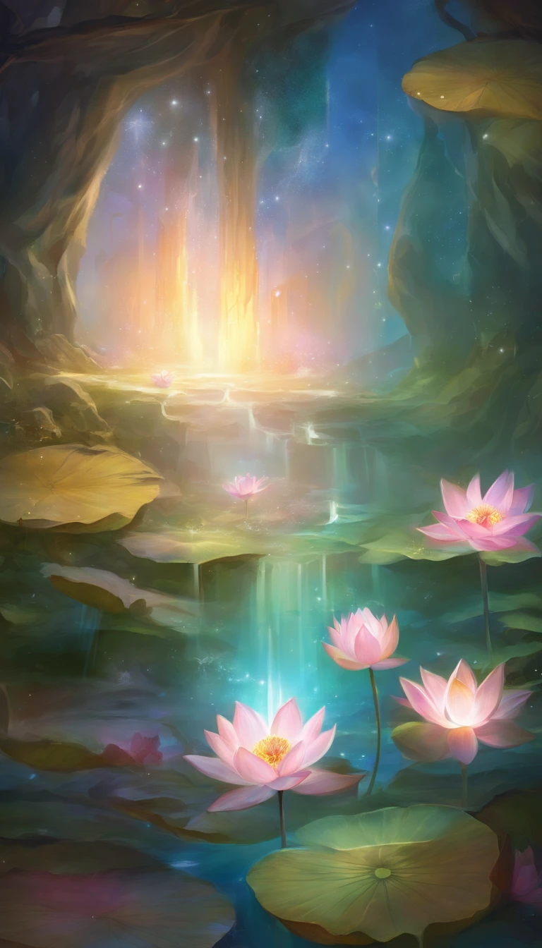 lotus flower, artistic conception, Light shines straight down from above