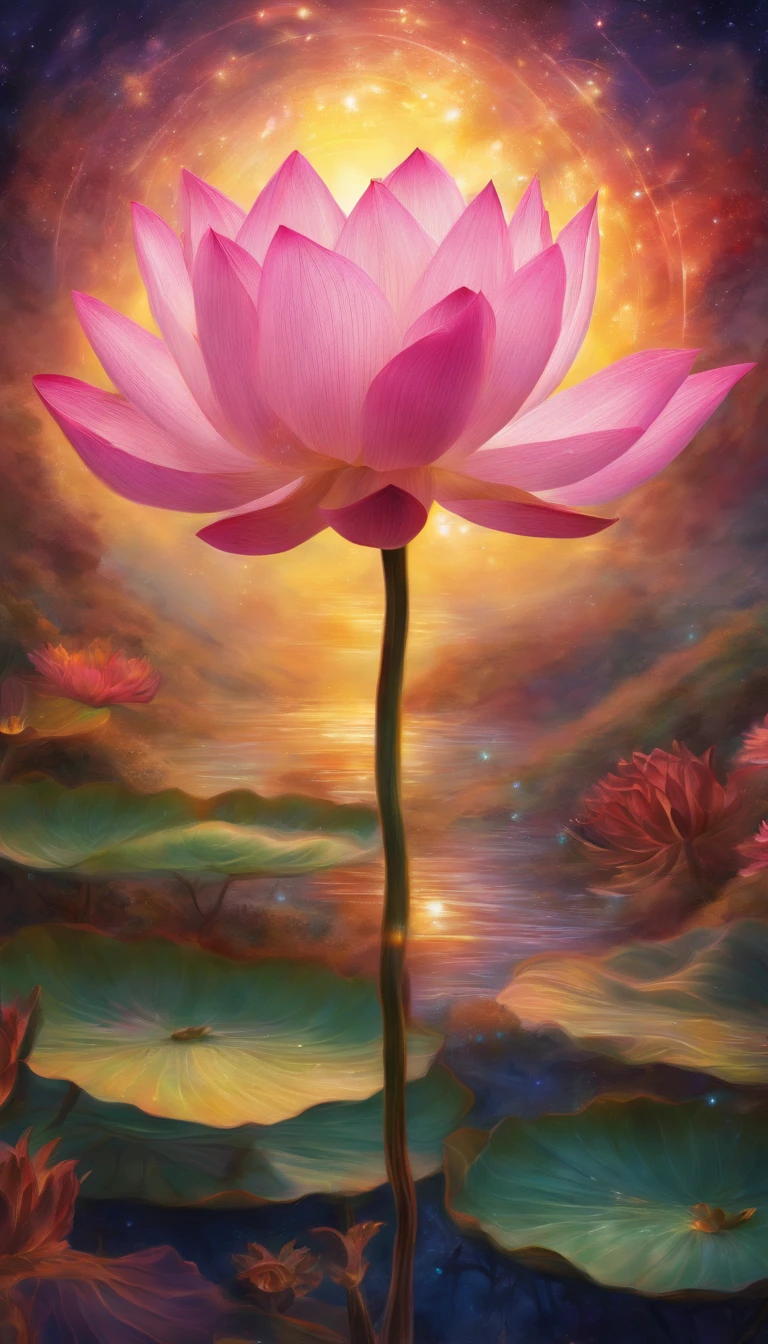 lotus flower, artistic conception, Light shines straight down from above