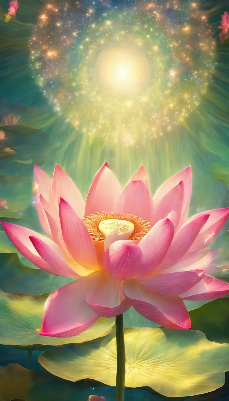 lotus flower, artistic conception, Light shines straight down from above