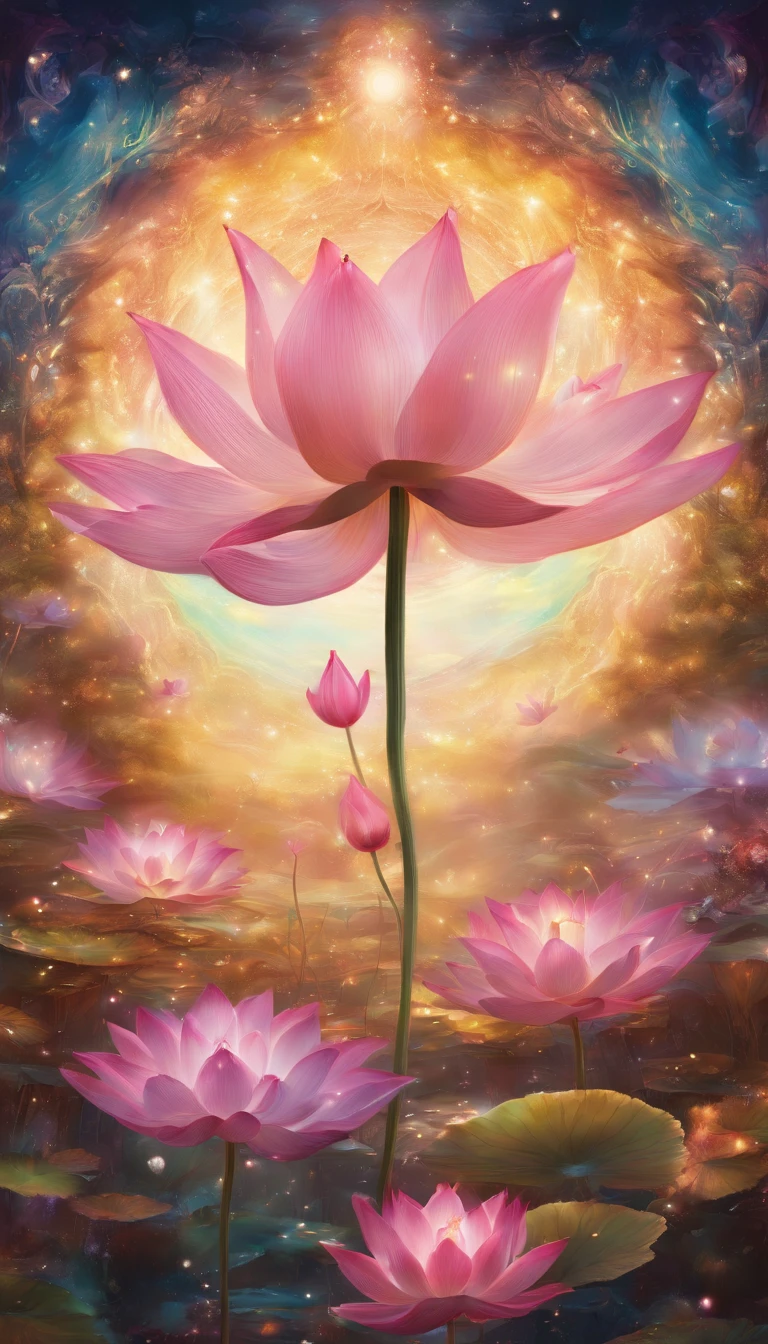Underneath the lotus, artistic conception, Light shines straight down from above