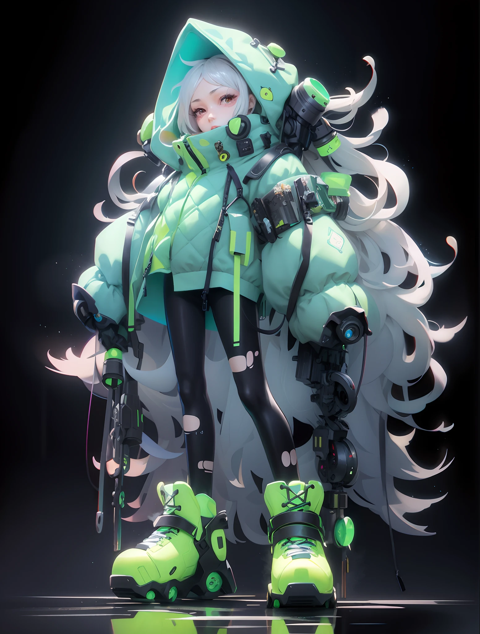 Anime characters with green and black costumes and skateboard on black background, Guweiz on ArtStation Pixiv, Stylized anime, trending on artstation pixiv, Guweiz in Pixiv ArtStation, 3 D rendering character art 8 K, Digital cyberpunk anime art, Anime art wallpaper 8 K, Digital art on Pixiv