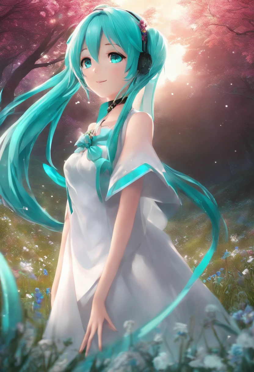 miku hatsune, plural, SHINES, on a hill, angelicales, hight resolution