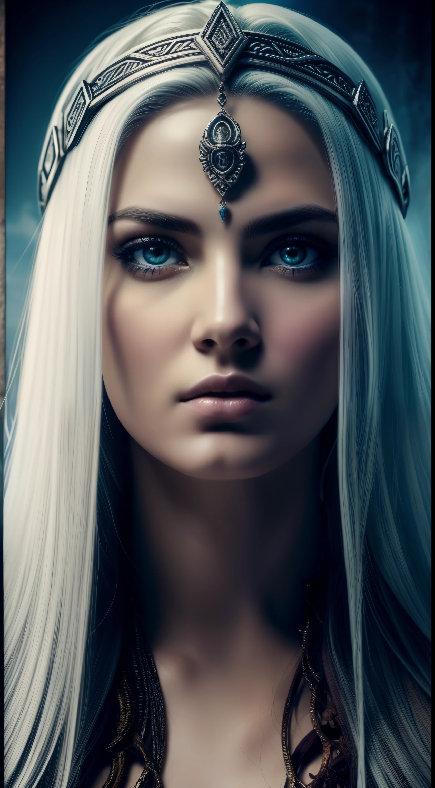 ((Cursed Goddess))) beautiful face very angelic and angry. White skin, norse goddess, extremely gorgeous, matchless beauty, beautiful goddess, clear eyes, ultra detallado, 8k, HDR. Grado de color profesional, ambiance, profundidad asombrosa, colores ricos, powerful imagery, Psychedelic overtones, 4k, 8k,obra maestra,...