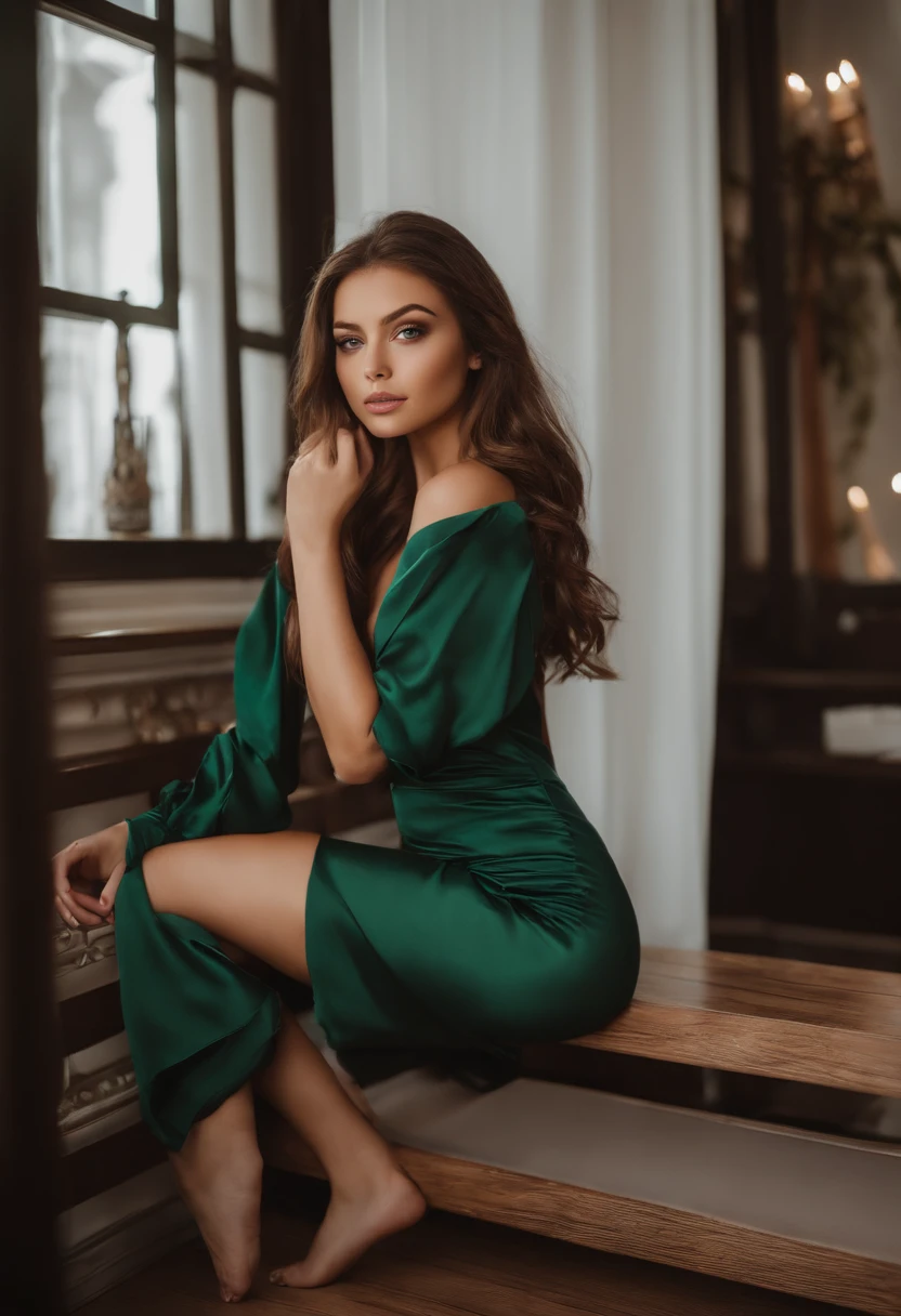 arafed woman fully , sexy girl with green eyes, portrait sophie mudd, brown hair and large eyes, selfie of a young woman, bedroom eyes, violet myers, without makeup, natural makeup, looking directly at the camera, face with artgram, subtle makeup, stunning full body shot, piercing green eyes, beautiful angle, attractive pose, cute girl, sexy pose, full body picture, full body, full body naked exposed