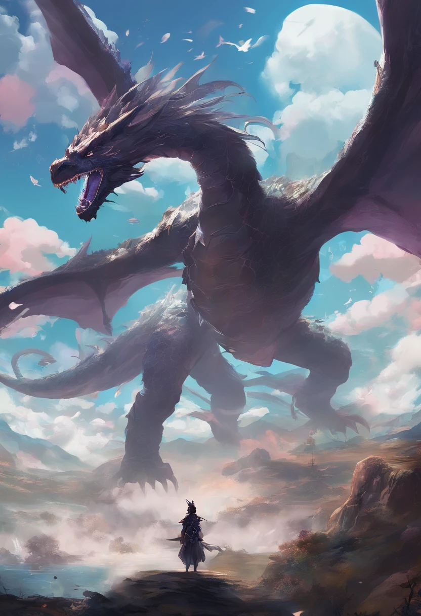 China-style，Chinese mythology，Dragon turtle，faucet，Angular，Turtle body，Giant tortoiseshell shell，（Heavy tortoiseshell shell：1.4），The tail of the snake grows out，has horns on its head，tosen，Ferocious，gargantuan，The eyes glow blue light，the sea，Huge waves，surrounded by cloud，中景 the scene is，Full body like， highly detailed surreal vfx，oc rendered， - AR 16:9 --q 2 --s 1000