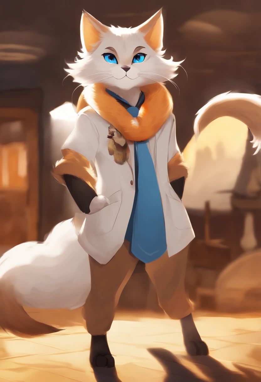 masterpiece,high quality,abstract res,digital painting\(artwork\), by dagasi, yupa,kiyosan,(anthro,fluffy fur,character focus:1.1),anthro male cat,short hair,ortrait , eyes with brightness, in a panoramic view, Character focus.(detailedbackground:0.7), 独奏, shaggy, shaggy male, malefocus, anthr,(Full Body Furry, Fluffy tail, Yellow fur, blue color eyes, Orange hair:1.2), (long canines)，（inside in room）（Yellow fur all over）